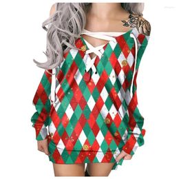Casual Dresses Leisure And Comfortable 2023 Autumn/Winter Women's Fashion Loose Long Sleeved V-neck Christmas Sweater Short