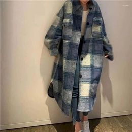 Women's Blouses Brushed Shirts For Women Vintage Long Sleeved Plaid Polo-neck Casual Korean Style Oversized Blouse Ankle Length Coats Tops