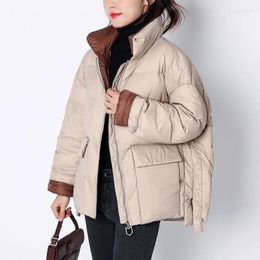 Women's Trench Coats Female Vintage Short Coat Women Solid Press Stand Collar White Duck Down Parkas Winter Fashion Puffer Jacket