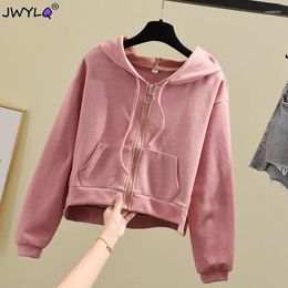 Women's Hoodies Solid Color All-match Hooded Pocket Cotton Pink Sweatshirts Spring Autumn Loose Zip Up Hoodie Simple Long Sleeve Womens