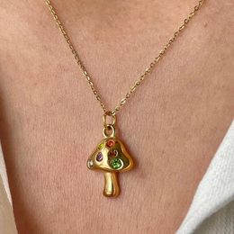 Chains Flashbuy Stainless Steel Mushroom Pendant Necklace For Women Statement Coloured Rhinestones Gold Colour Fashion Jewellery