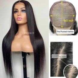 Synthetic Wigs 5x5 silk based human hair wig with baby gel Brazilian straight 30 inches 150% density 231215