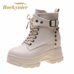 Boot Ankle Boots Autumn Wedges Platform Gothic Sneakers Winter Leather Warm Plush Motorcycle Woman Rivet 9CM High Heels 231214