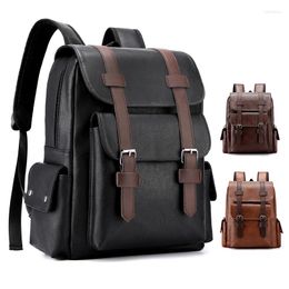 School Bags Men Backpack PU Leather Bagpack Large Laptop Backpacks Male Mochilas Black Schoolbag For Teenagers Boys Brown Sac A Dos