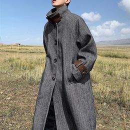 Men's Jackets Mauroicardi Autumn Winter Long Oversized Herringbone Woollen Trench Coat Men Single Breasted Loose European Fashion 231214