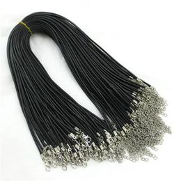 100pcs 1 5mm Black Wax Leather Snake chains bracelets Beading Cord String Rope Wire 45cm 5cm Extender bracelet ChainLobster Clasp 2820