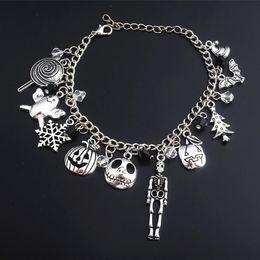 Link Chain The Nightmare Before Christmas Bracelet Jack Skellington Snowflakes Pumpkin Skull Charms Bangle Bracelets Halloween Je288P