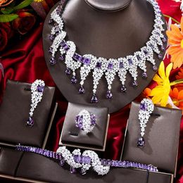 Necklace Earrings Set GODKI Trendy 4PCS Luxury Purple Statement Jewelry SetS For Women Wedding Cubic Zircon African Dubai Bridal