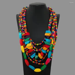 Chains Party Necklace Exaggerated Multilayer Beads Dress Up Fashion Item Ethnic Tassel Wood Beaded Bib Holiday Jewelry