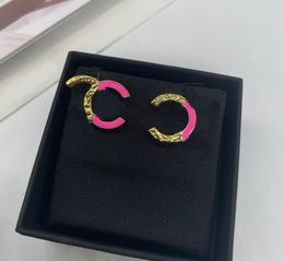 2023 Luxury quality Small size charm stud earring and pink color design have stamp box simple design PS3549A