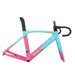 Full Hidden Cable Disc Brake Aero Road Bike Frame TT-X34 Carbon Fibre T1000 Blue Pink Gradient Paint Max Tyre 700X30C