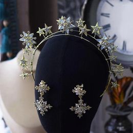 Hair Clips European Star Tiaras Headbands With Earring Bridal Hairbands Crystal Wedding Accessories