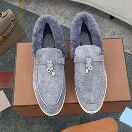 Dress Shoes Fashion 2023 Winter Solid Colours Ladies Slip-On Warm Fur Loafers For Women