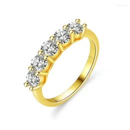 Cluster Rings Wedding Bands 4mm Moissanite Ring S925 Silver Women Engagement Gift Electroplating 14K Yellow Gold