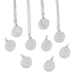 Pendant Necklaces 3 Colors Inlaid CZ Round Classic Alphabet Letter A-Z Necklace For Women Jewelry Initial Charm Choker Clavicle Chain Gift