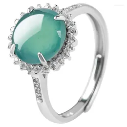 Cluster Rings S925 Silver Inlaid Natural A-cargo Emerald Blue Water Ring Jade Fashion Women's Circle Jewellery Adjustable Drop