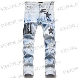 Men's Jeans Mens Jeans Y2k Star Embroidery Ripped Jeans High Street Punk Style Streetwear Pants for Man Slim Stretch Pencil Pantnes Ropa T231215
