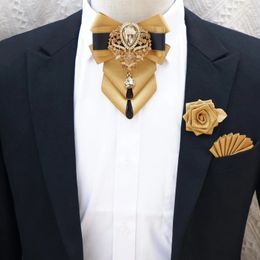 Neck Ties Luxury Rhinestone Bow Tie Brooch Pocket Towel Set Men's High-end Jewelry Gift Fashion British Korean Men Wedding Accessories 231214