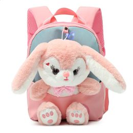 Backpacks Plush 3D rabbit backpack for boys and girls cute bow cartoon school bag kindergarten baby bag 231214