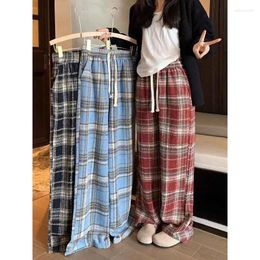 Women's Pants Fall Vintage Faux Wool Plaid Women Winter Thick Korean Wide Leg Trousers Y2K Harajuku Streetwear All Match Straight