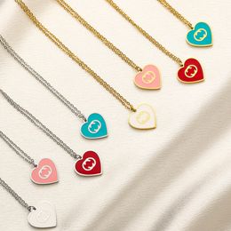 Fashion Designer Necklace Womens 18k Gold-plated Silver Stainless Steel Candy Colour Heart Pendant High-end Link Chain Brand Letter Necklaces Wedding Jewellery Gift