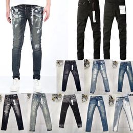 Designer de masculino roxo angustiado Black Ripped Biker Fit Motorcycles Calças para homens de moda de moda masculina STREETHEAW SLIM JEANS TAMANHO 29-40.