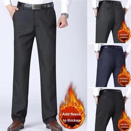 Men's Suits Autumn Winter Pants Thick Plush Suit With Soft Pockets Mid Waist Zipper Closure Formal Business Style For Office