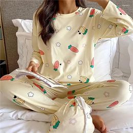 Women's Sleepwear Cartoon Print Underwear Cute Spring Set Sets Long Women Cow Two-pieces 2024 Sleeve Pyjama