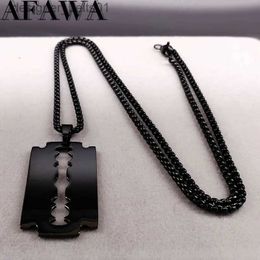 Pendant Necklaces Gothic Blade Razor Pendant Necklaces Men Stainless Steel Black Goth Man Chain Necklace Aesthetic Jewelry collier homme N423S01L231215