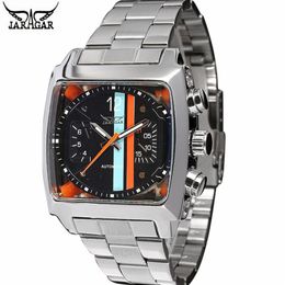 JARAGAR Stainless Steel Square Transparent Case Back High Quality Auto Movement Men's Mechanical Watch Male Wristwatch Relogi303M