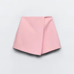 Women's Shorts 2024 Spring Summer Women Front Slit Skort Pink High Waisted Mini Trendy Girl Y2K Streetwear Casual Short Trousers