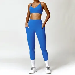 Women's Leggings MODITIN Gym Set For Women 2023 Winter In High Waist Seamless Tight Pants Sexy Hollow Back Bra Tops Pretty Colours