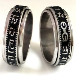 20pcs Retro Carved Buddhist Scriptures The Six Words Mantra Spin Stainless Steel Spinner Ring Men Women Unique Lucky Jewellery B294C
