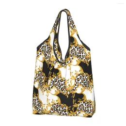 Shopping Bags Luxury Leopard Skin With Baroque Large Reusable Machine Washable Foldable Grocery Lightweight Gift Tote