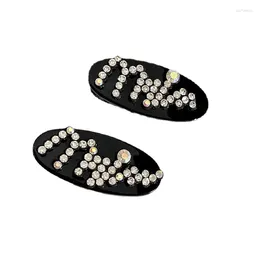 Vintage Glitter Lettering Black Oval Side Clip Temperament BB French Set Diamond Hairpin Woman