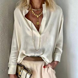 Women's Blouses Summer Autumn Casual Women Shirts Solid Color Button Lapel Long Sleeve Female Loose Cotton Linen Blusas