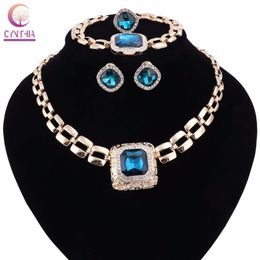 Wedding Party Accessories Crystal Gem Jewellery Sets For Women African Beads Necklace Bracelet Earrings Ring Set Christmas Gift242Z
