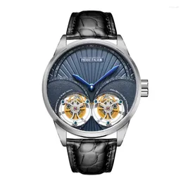 Wristwatches MERKUR Genuine Double Tourbillon Manual Mechanical Watch 28800BHP High Frequency Men's Luxury Formal Business Sapphire