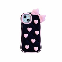 3D Cute Bowknot Heart Grid Soft Silicone Protective Phone Case for iPhone 11 12 13 14 15 Pro Max Lovely Girly Shell Phone Back Cover Case 1pc