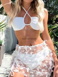 Women's Swimwear Bikini Swimwear Women Swimsuit 2023 New Solid White Push Up Micro Transparent Bikinis Set Female Bathing Suit Beachwear 3 Pieces YQ231215