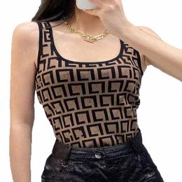 Designer clothes women summer new alphabet jacquard retro style knitted vest halter pullover top to wear pure wool fabric sexy fresh