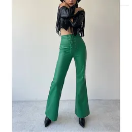 Women's Pants Sexy Spicy Girl Flare Autumn Lace Up Design High Waist PU Leather Slim Trousers For Women