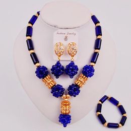 Necklace Earrings Set Pretty Royal Blue African Beads Jewellery Women Costume For Nigerian Wedding ZQ4-2