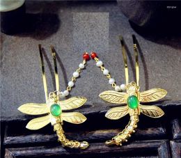 Little Dragonfly Hair Sticks Hand Carving Chinese Traditional Jewelry Vintage Handmade Accessory