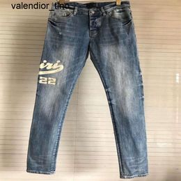 New 2023 Mens Jeans Pants washing Ripped Fashion brand Detail Knee black letter Embroidery Slim Motorcycle Mens womens Vintage Denim Jean Pants