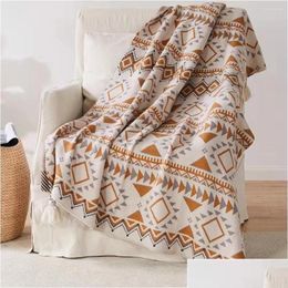 Blankets Plaid Tassel Knitted Bohemian Soft Tapestry Geometric Nap Blanket Vintage Home Decor Sofa Er Deken Cobertor Drop D Homefavor Dhvmw