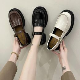 Dress Shoes 2023 Shallow Mouth Retro Small Leather Women's British Style One Button College Single Rubber