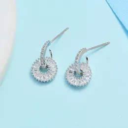 Dangle Earrings Copper Full Zircon Paved Circle Shape Drop Dazzling Fancy Ear Stud For Women Girls Lady Party Jewellery