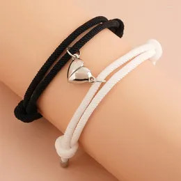 Charm Bracelets 2pcs/set Love Magnetic Buckle Couple Bracelet Set Adjustable Rope For Women Girls Jewellery Gifts