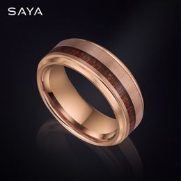 Wedding Rings Tungsten Carbide Rings for Men Inlay Hawaiian Wood Fashion Engagement Wedding Bands Anniversary Jewellery Gift 231214